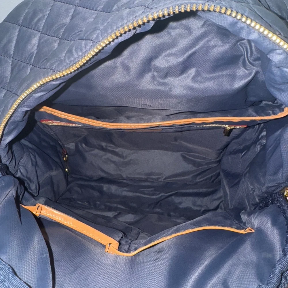 MZ Wallace Blue and Gold Quilted Backpack with Chain Accents - Picture 3 of 6